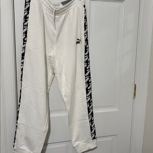 Puma Men's White Joggers with Black Logo Stripes